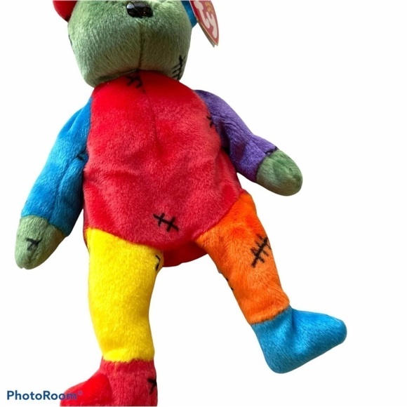 TY Beanie Babies Plush 9" Rainbow Patch Frankenteddy The Bear Halloween 2002 toy - Picture 3 of 6